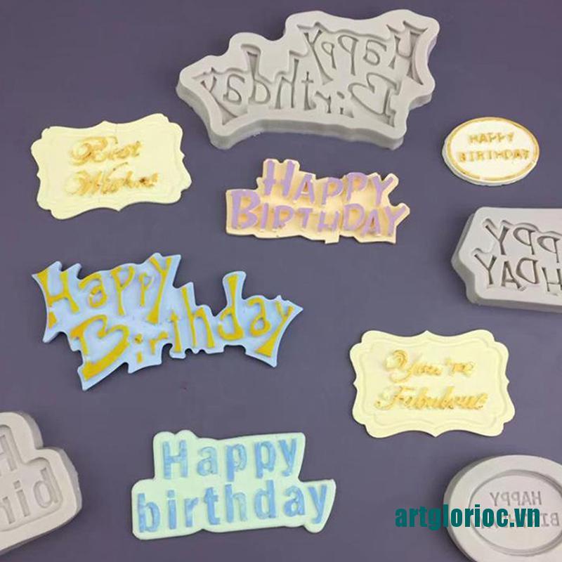 hot&3D Happy Birthday Letter Silicone Fondant Mold Chocolate Cake Decor Baking Mould