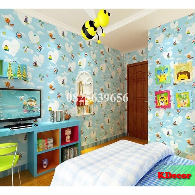 [ẢNH DÁN THẬT] 10m Giấy dán tường Doremon blue sky sẵn keo khổ rộng 45cm