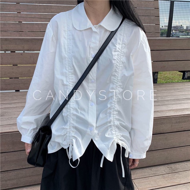 Áo sơmi nhún dây cổ sen