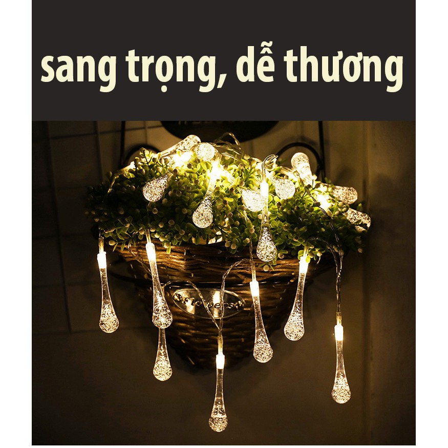 Bộ Dây Đèn Led Trang Trí Hình Giọt Nước Pha Lê Trong Suốt 10m -50 Bóng, Ánh Sáng Màu Đẹp Long Lanh, Đèn Nháy Giọt Nước
