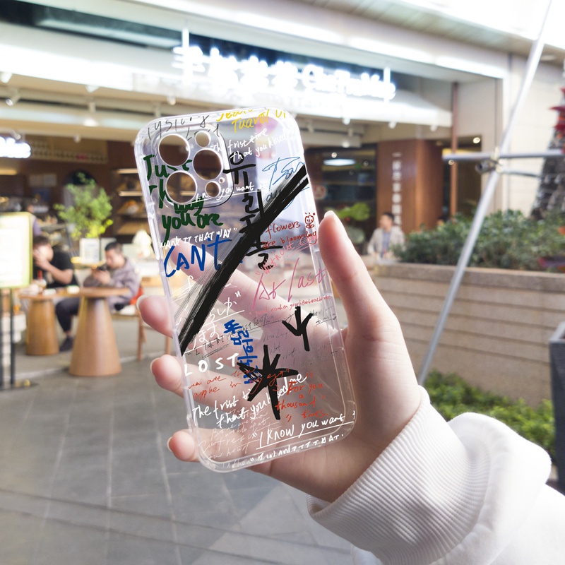 Ốp lưng iphone Ốp điện thoại TPU trong suốt hình graffiti thích hợp cho iPhone 7 8 plus Xr Xs Max 11Pro Max 13 12 Pro Max 13 12 Mini