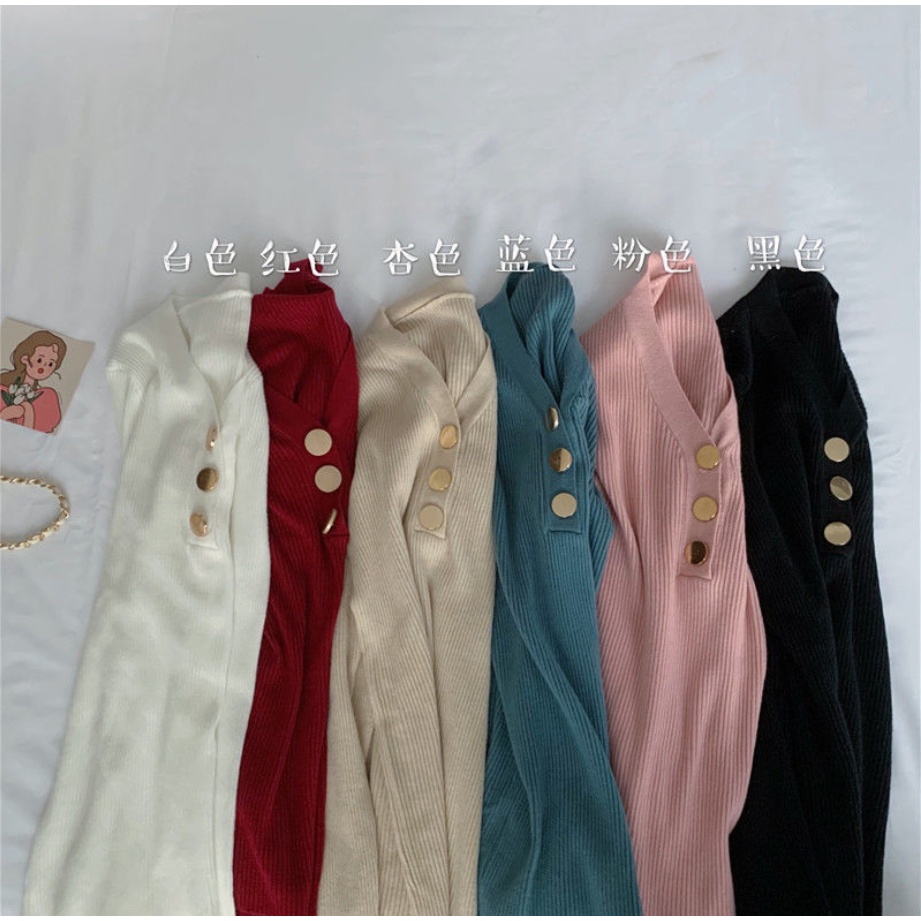 Áo Sweater cổ chữ V màu đen thời trang thu đông cho nữ