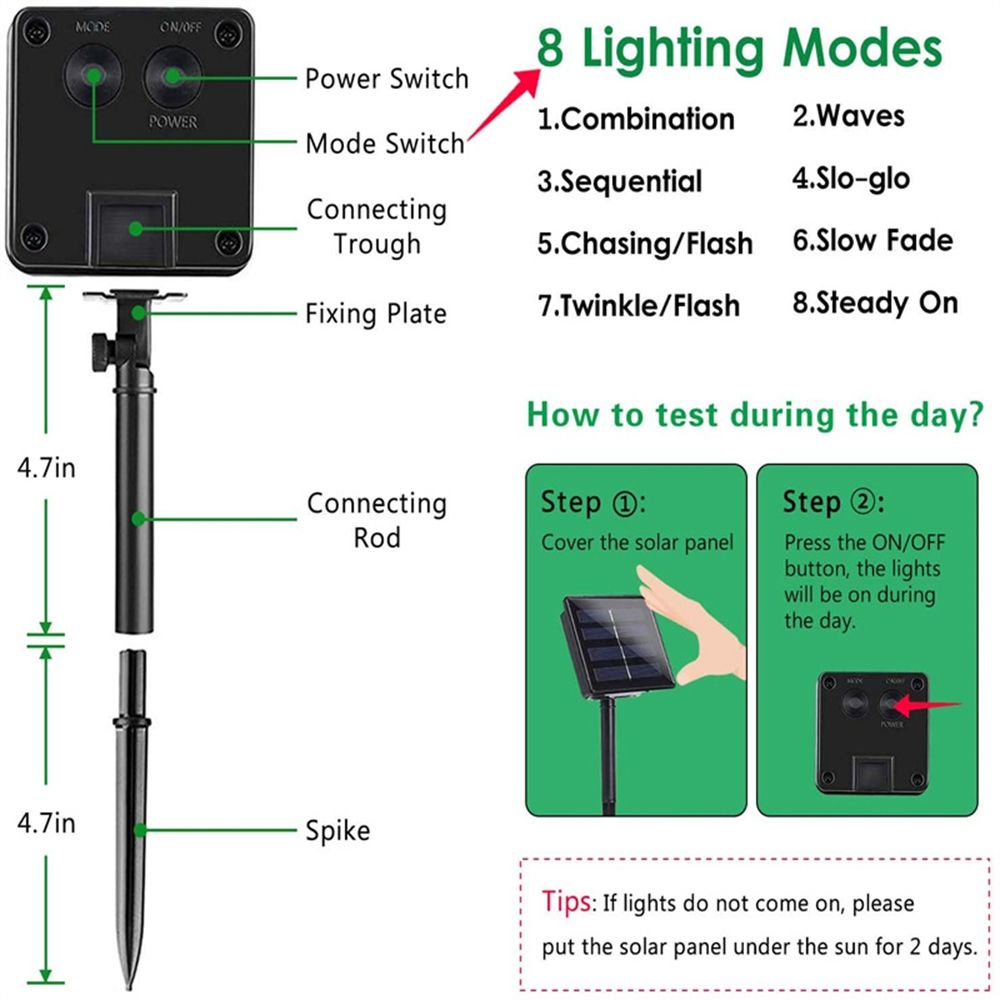 Dây đèn LED chống nước IP65 8 chế độ sử dụng năng lượng mặt trời ELEGANT81