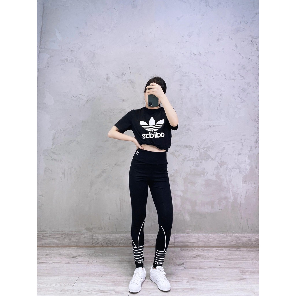 (HÀNG XUẤT XỊN) Quần Legging das logo to 1655 BIG LOGO OUTLINE TREFOIL TIGHTS Made in Cambodia full tag code | BigBuy360 - bigbuy360.vn