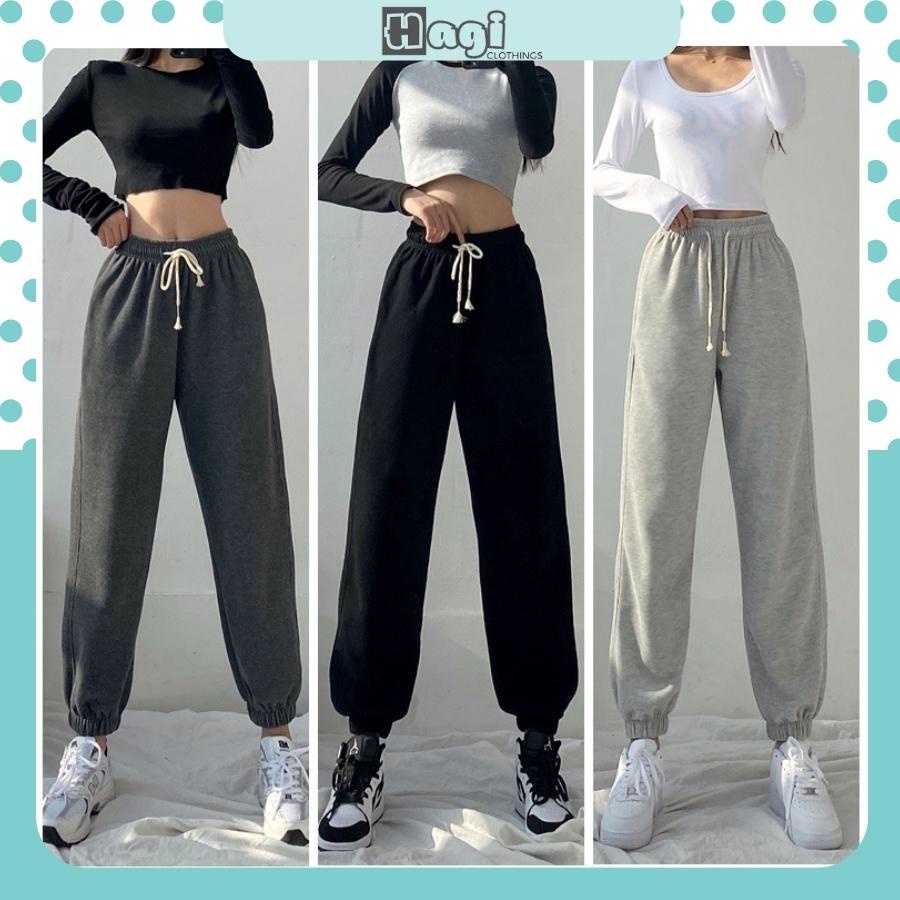 Quần jogger nữ Hagi dây rút bigsize ống rộng cá tính chất nỉ tăm dày - phong cách ulzzang | BigBuy360 - bigbuy360.vn