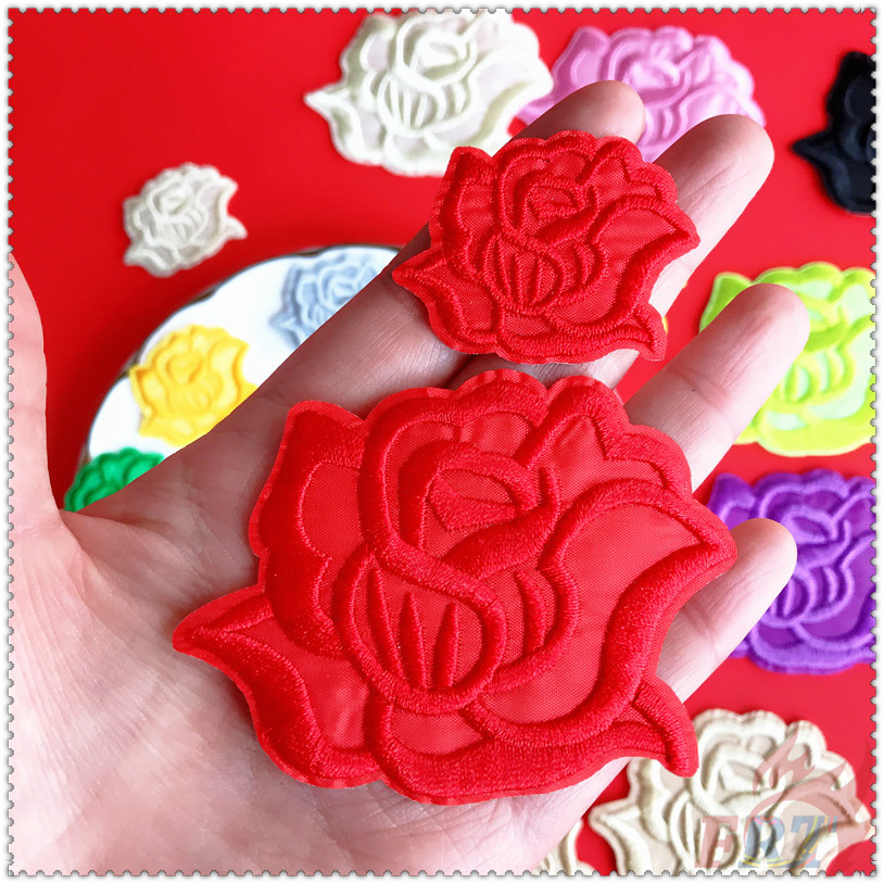 ✿ Sticker Ủi Thêu Hình Hoa Hồng Nhiều Màu Sắc ✿ 1 Miếng Vá Ủi Quần Áo Diy Hình Huy Hiệu S / M (17 Màu)