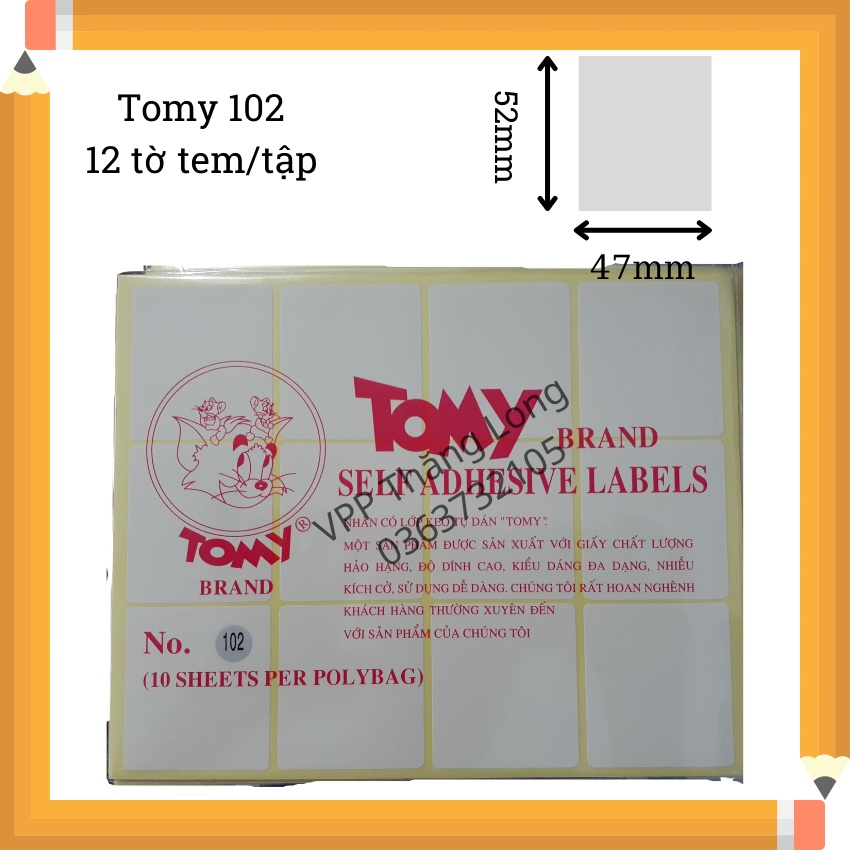 Giấy Tomy, nhãn dán Tomy A5 các cỡ 99 - 124