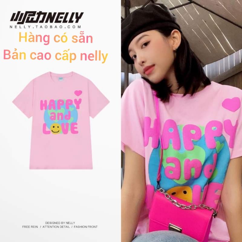 Áo thun form rộng ngắn tay unisex nam nữ NOKO HAPPY AND LOVE - Áo dấu quần free size