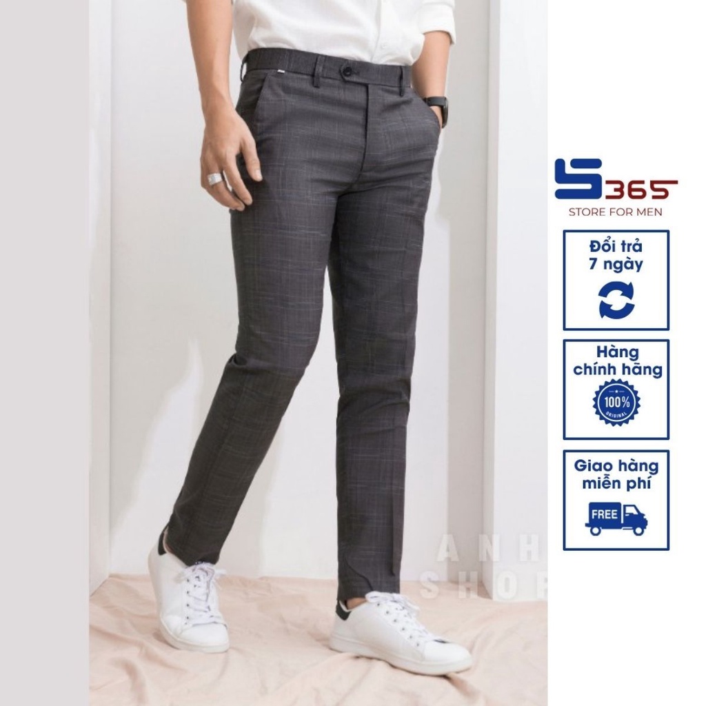 Quần âu nam dáng côn, màu xám kẻ caro sọc nhỏ, vải cotton cao cấp - Mã Q174