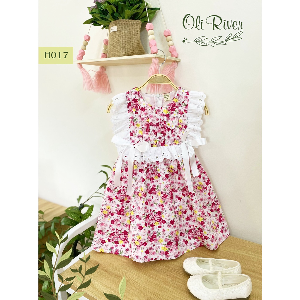 Váy đầm bé gái hoa hồng phối ren ngực oli river H017-6