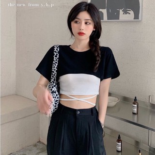 Áo cột eo phối croptop [bảng trắng phối đen và đen phối trắng]