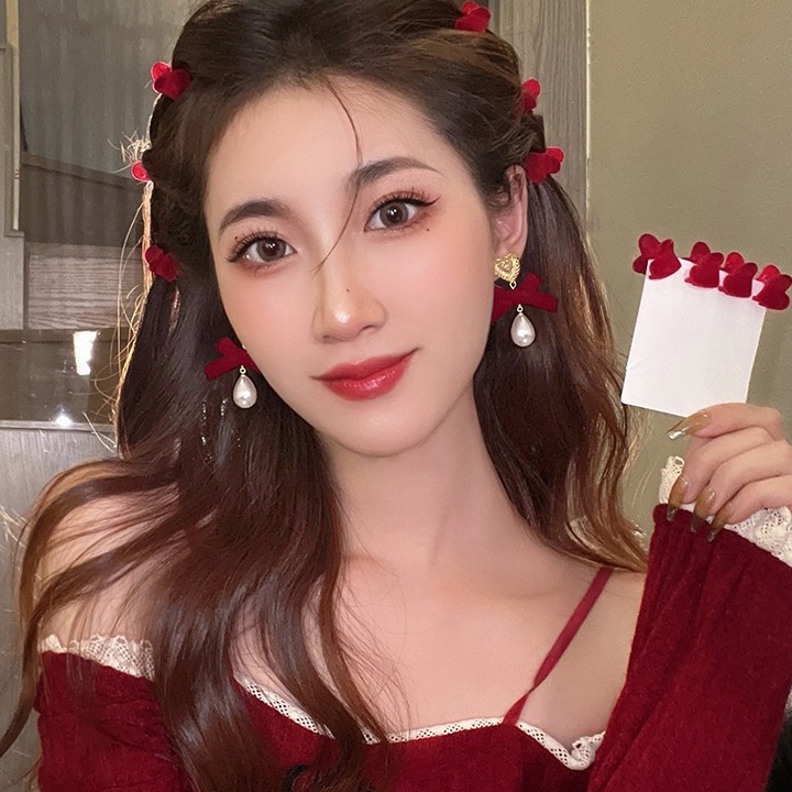 Set kẹp tóc trái tim màu đỏ tía