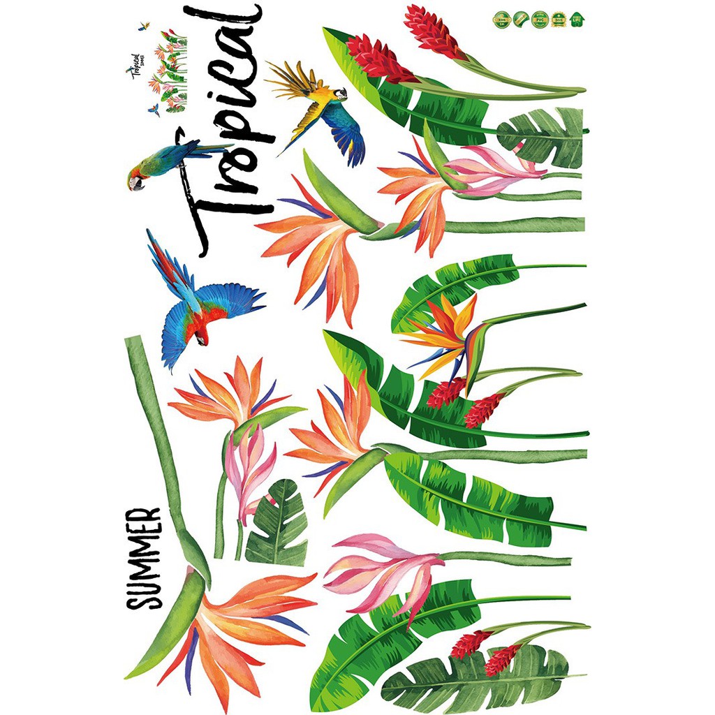 Decal trang trí Hoa Rừng Tropical Summer- Tranh dán tường phong cách Hàn Quốc SK9306