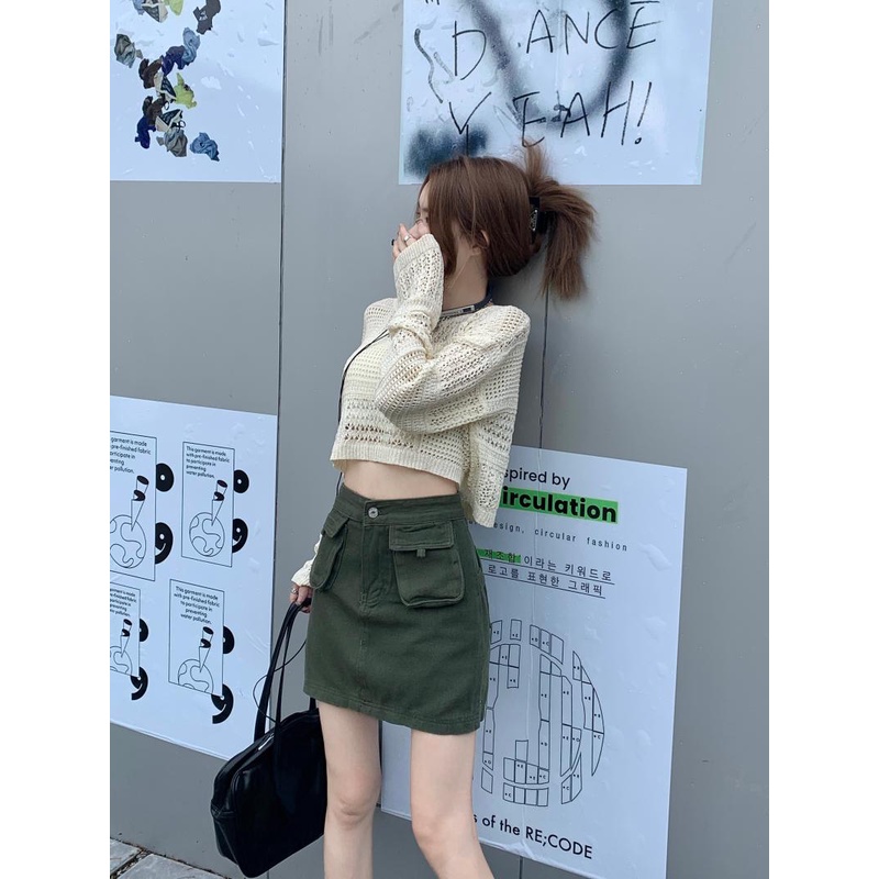 Xiaozhainv Bộ Áo Dệt Kim Dáng Rộng + Chân Váy Ngắn Kiểu retro Hàn Quốc Dễ Thương Cho Nữ
