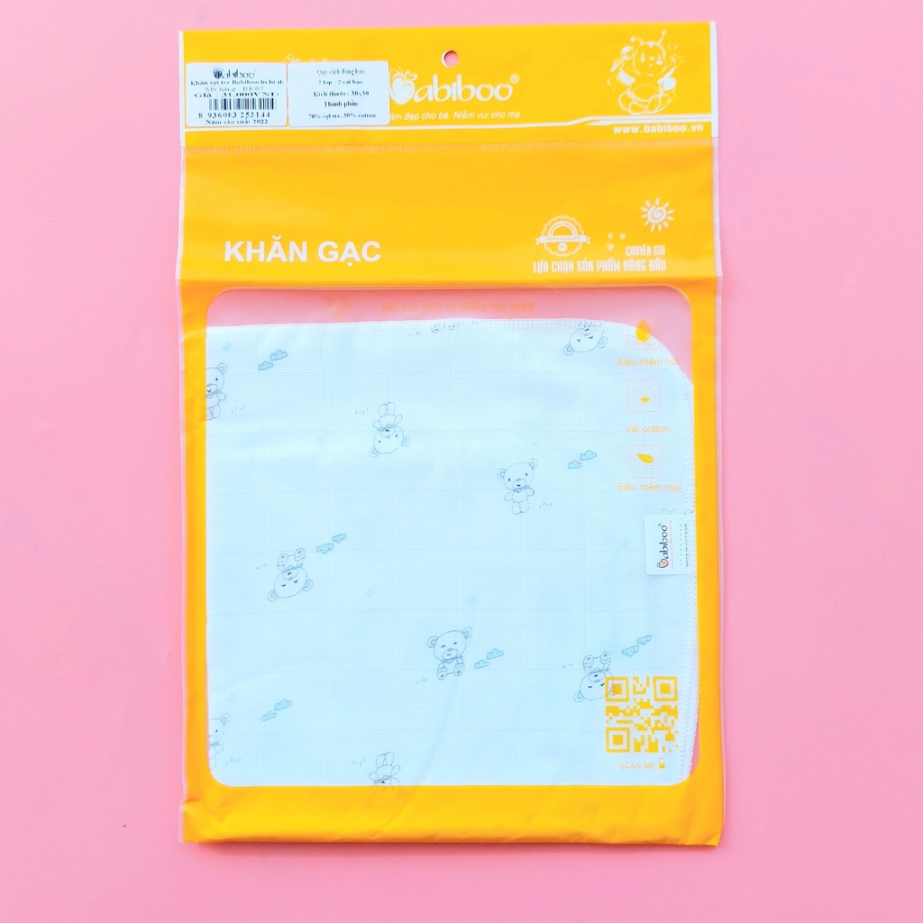 Khăn sợi tre 2 lớp BABIBOO mềm mịn họa tiết đáng yêu cho bé sơ sinh - BK07
