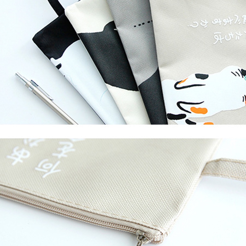 Túi Đựng Tài Liệu Khổ A4 Bằng Vải Canvas Có Khóa Kéo Gắn Tường Họa Tiết Mèo Hoạt Hình Dễ Thương Jp5