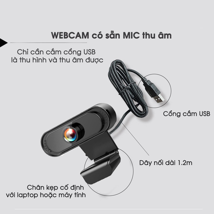 Webcam Máy Tính, Webcam mini Full HD 1080P Có Mic-USB kẹp màn hình, Học Online Qua ZOOM - Gọi Video Zalo
