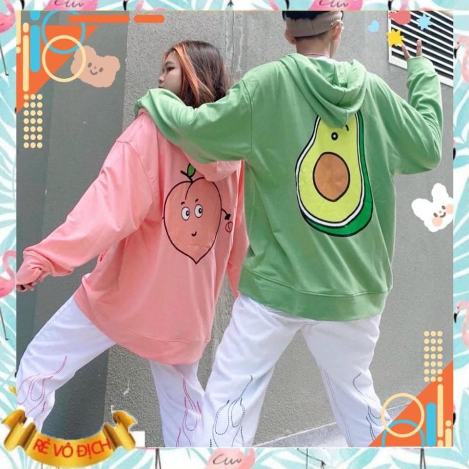 Áo Hoodie Unisex nam nữ form rộng có dây kéo, nón 2 lớp chui đầu in hình trái bơ phong cách Ulzzang Hàn Quốc