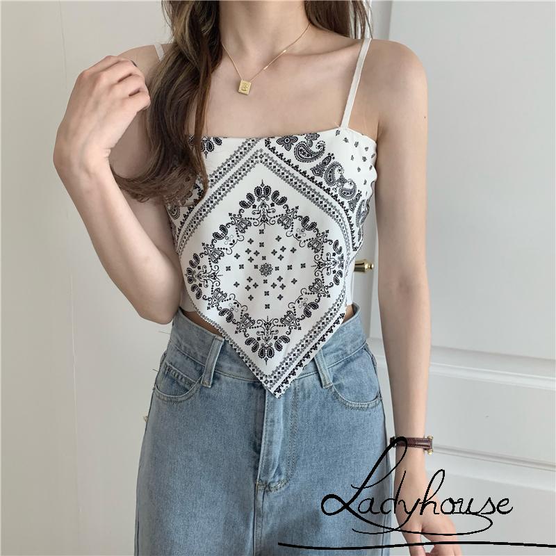 Áo Hai Dây Spaghetti Họa Tiết Paisley Mùa Hè Màu Trắng / Đỏ / Đen / Xanh Dương