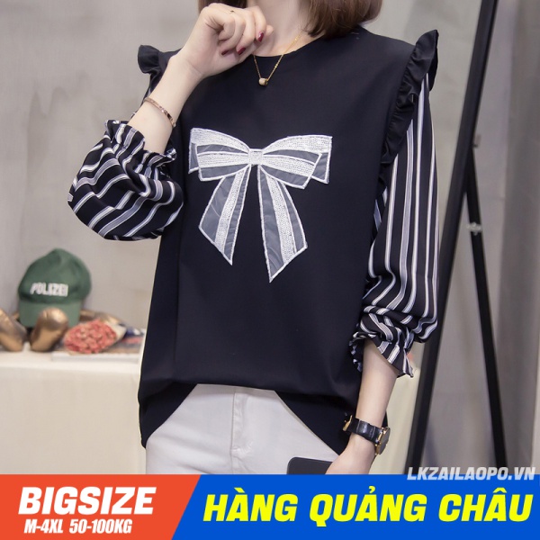 BIGSIZE Nữ (50-100kg) Áo thun phối lớp xinh xắn dành cho nữ - Áo kiểu Đơn Giản Nhẹ Nhàng cho người mập béo