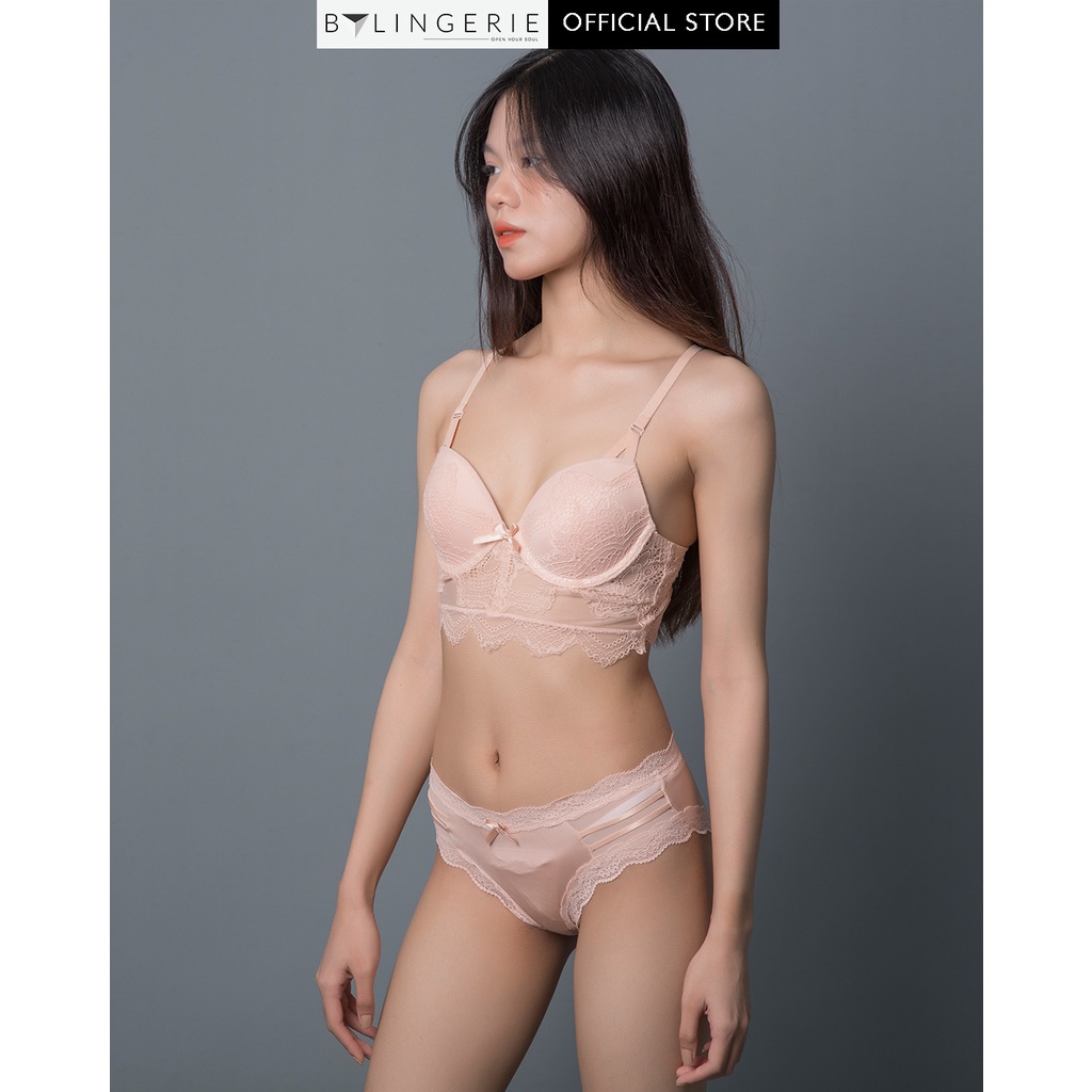 Bộ đồ lót ren nữ BY LINGERIE màu hồng nude có gọng mút độn dày B217 | BigBuy360 - bigbuy360.vn