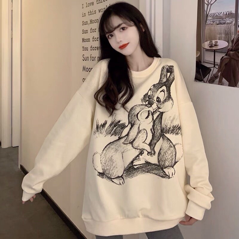  Áo sweater nỉ cotton đôi thỏ dài tay dáng rộng freesize <68kg MSP57BL | BigBuy360 - bigbuy360.vn