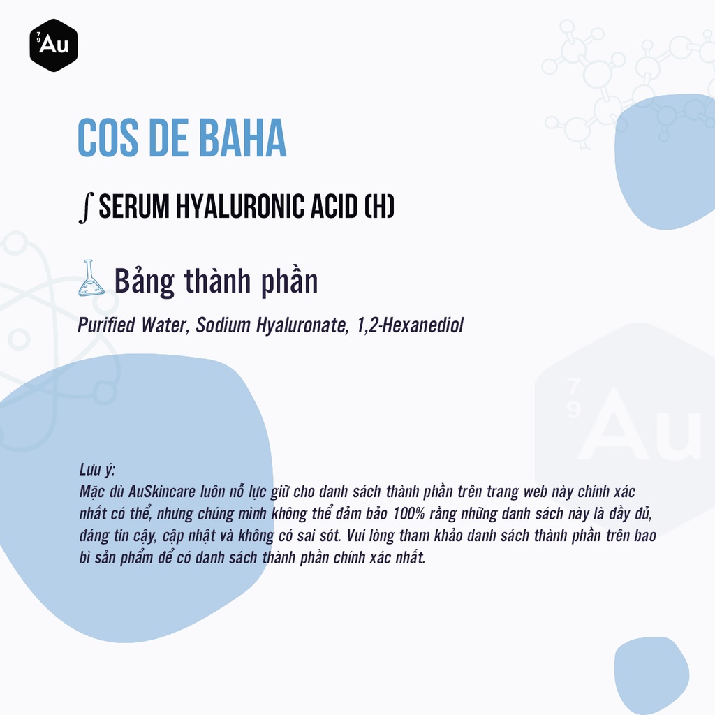 Cos De BAHA | Serum Hyaluronic Acid Hỗ Trợ Dưỡng Ẩm 30ML (H) &amp; 60ML (HS) &amp; 120ML (HT)