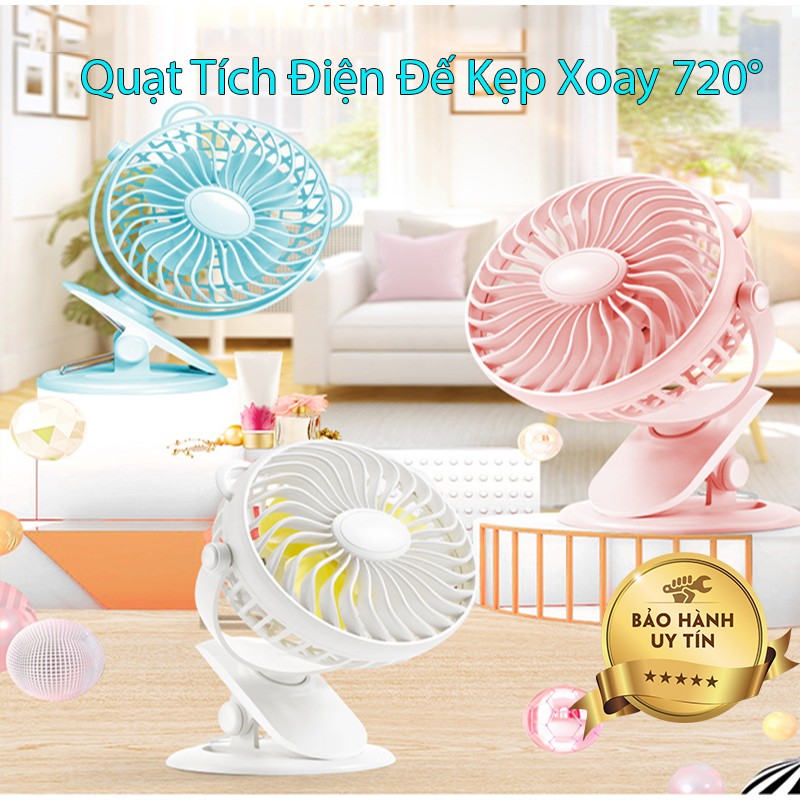 Quạt tích điện - Quạt để bàn mini có đế kẹp xoay 720 độ tiện lợi Q2