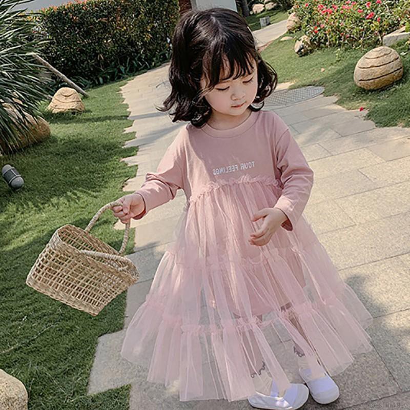 Váy tay dài in chữ phối màu sắc xinh xắn dành cho bé