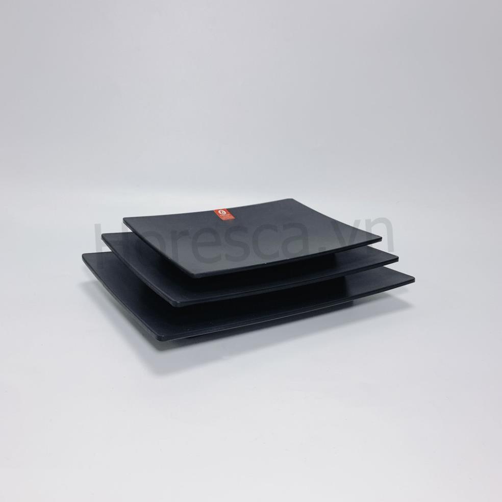 (HÀNG ĐẸP) Đĩa Chữ Nhật và Đĩa Vuông Nhựa Phíp 100% Melamine Đen Nhám - Black Color