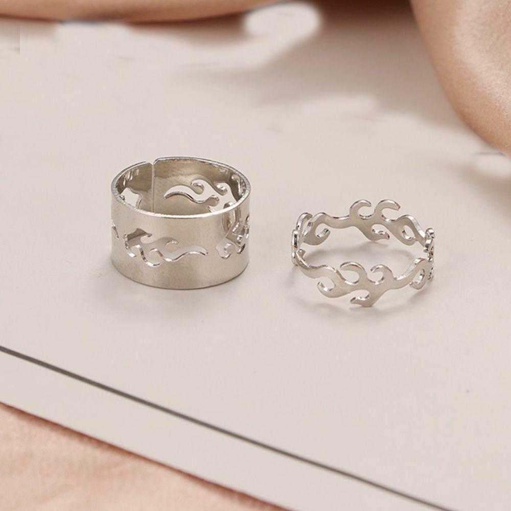 Set 2 Nhẫn Cưới Hình Ngọn Lửa Có Thể Điều Chỉnh Kích Cỡ