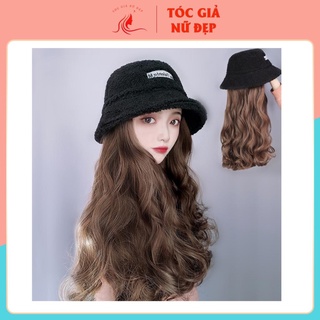 Tóc giả mũ vành đen siu cute, kèm tóc xoăn