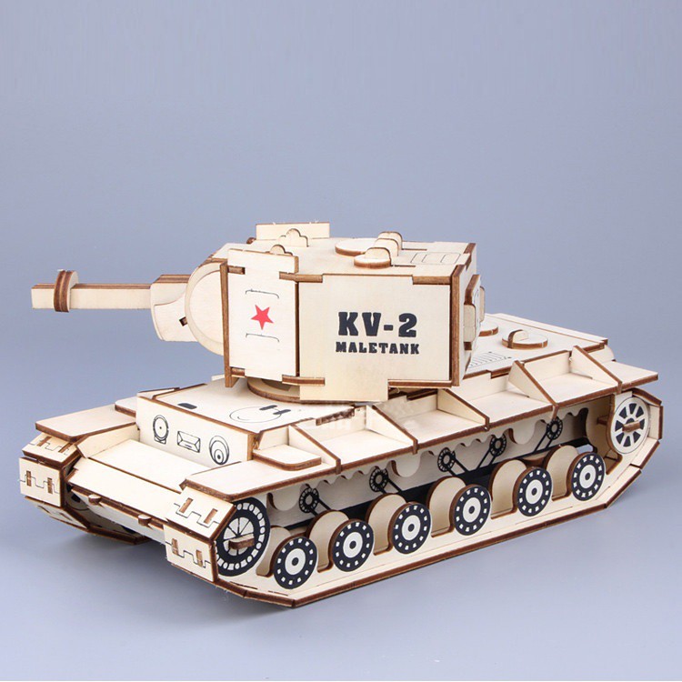 Đồ chơi lắp ráp gỗ 3D Mô hình Xe tăng KV-2 Male Tank Laser LC-GP282