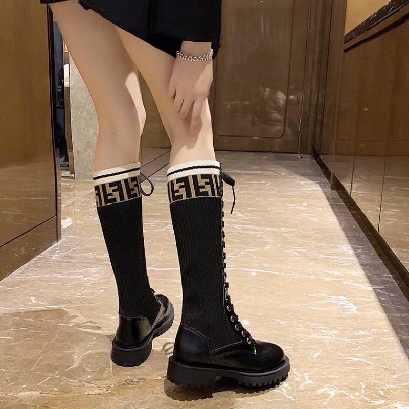Boots len Fendi cổ cao đan dây đế cao 4cm | BigBuy360 - bigbuy360.vn