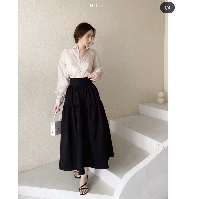 Chân váy midi H.I.U ROOM dáng dài nhún bồng HIU design 2021. | BigBuy360 - bigbuy360.vn
