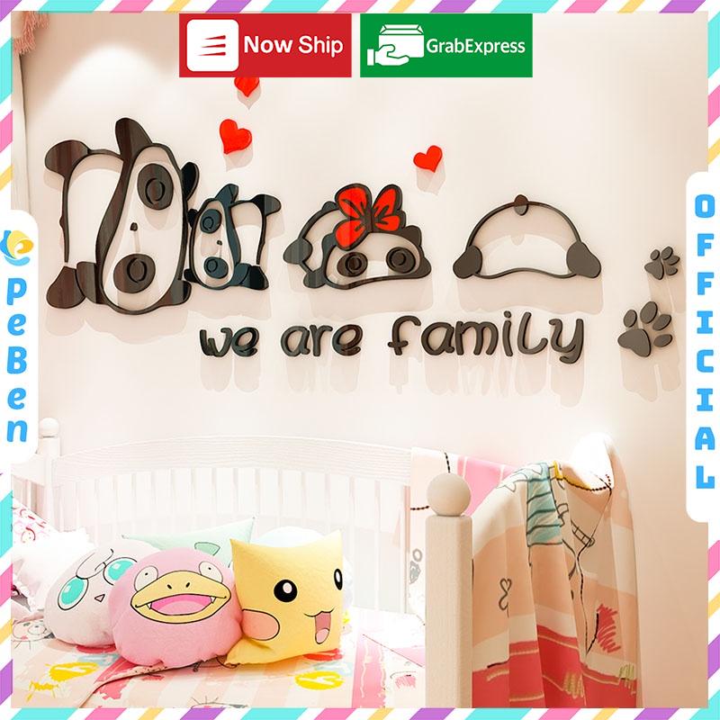 Tranh dán tường mica 3d decor khổ lớn gia đình gấu trúc panda trang trí mầm non, phòng cho bé Nhiều Size - EPeBen