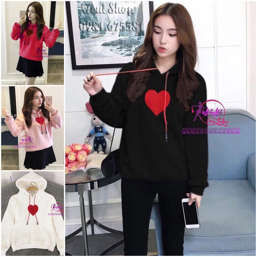 💖ÁO HOODIE NỈ BÔNG [Tim Thêu - Kèm Ảnh Thật]