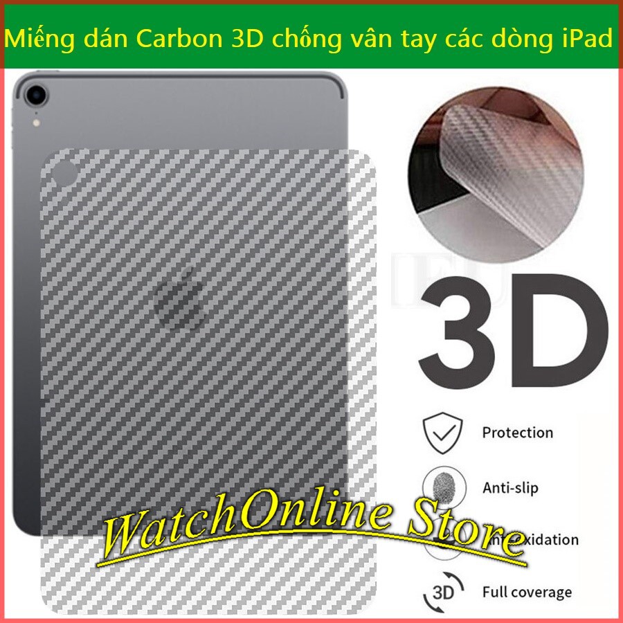 Miếng dán carbon 3D mặt lưng cho máy tính bảng IP new 2017, IP air, IP air 2, IP mini 123, IP mini 4/ pro 9.7/ pro 10.5