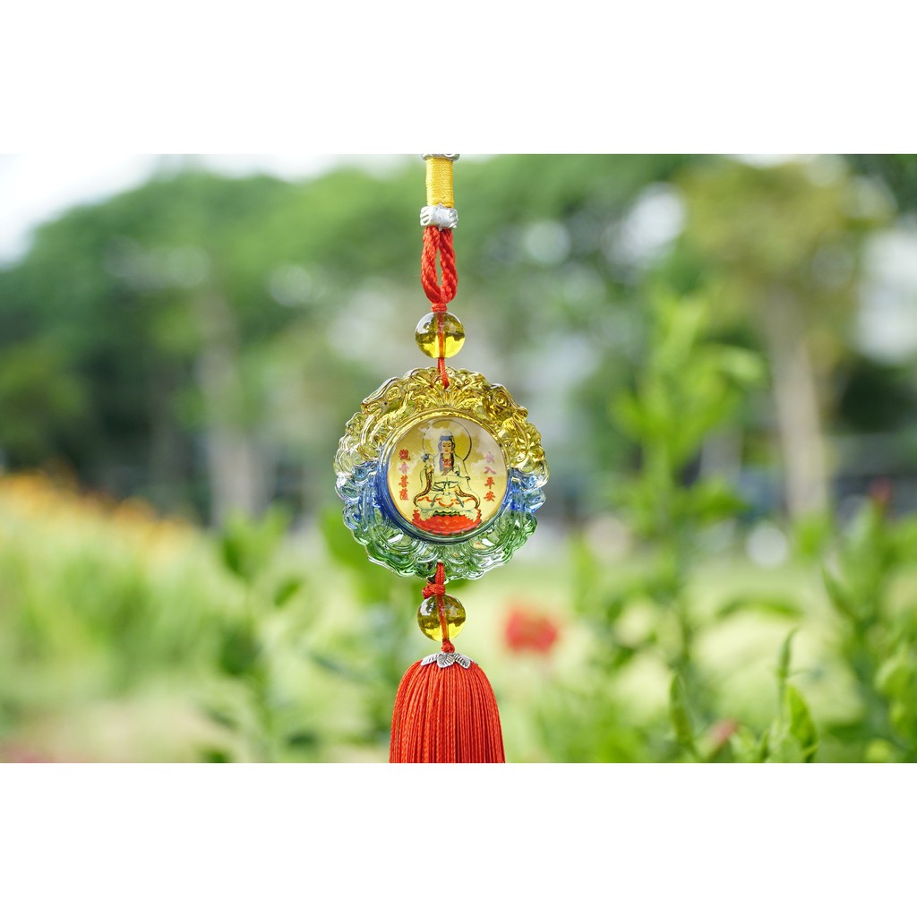 Dây treo phong thủy xe Quan Âm Bồ Tát ngũ sắc tròn bình an - Treo xe đẹp