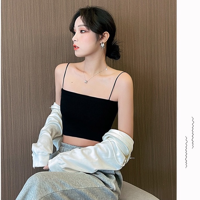  Xiaozhainv Áo hai dây màu trơn thời trang phong cách Hàn Quốc gợi cảm cho phái nữ
