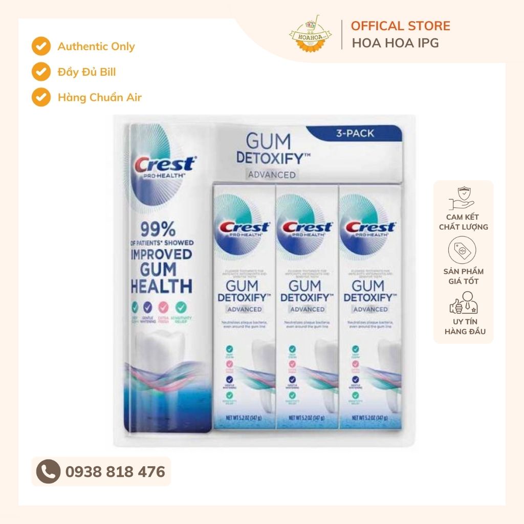 Kem đánh răng cao cấp Crest Gum Detoxify Làm sạch sâu răng và các mảng bám ố vàng lâu ngày.