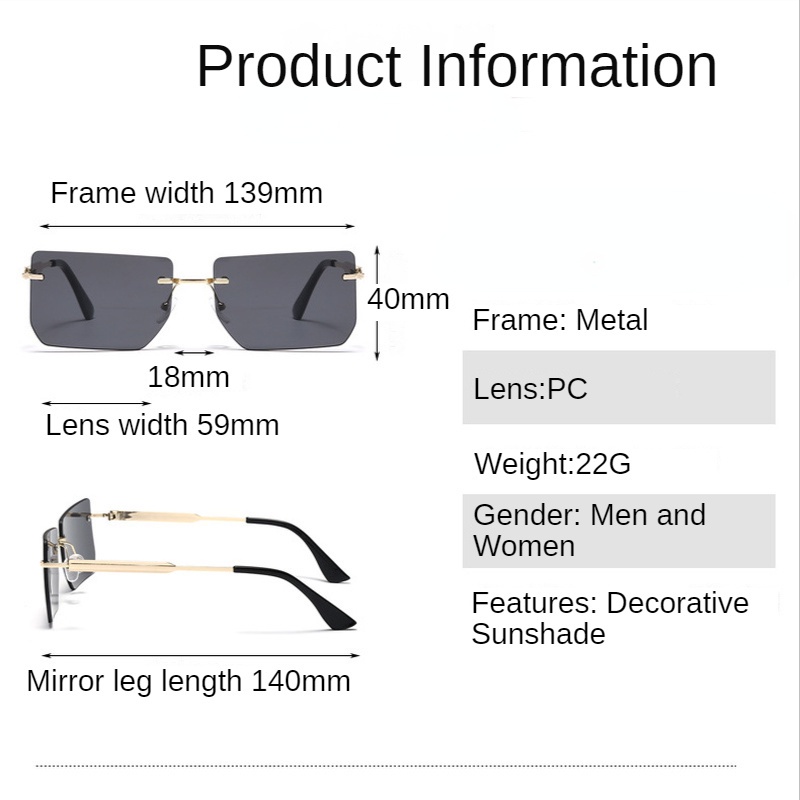 Kính Mát Gọng Vuông Không Viền Màu Gradient Thời Trang Đường Phố Cho Nam Và Nữ