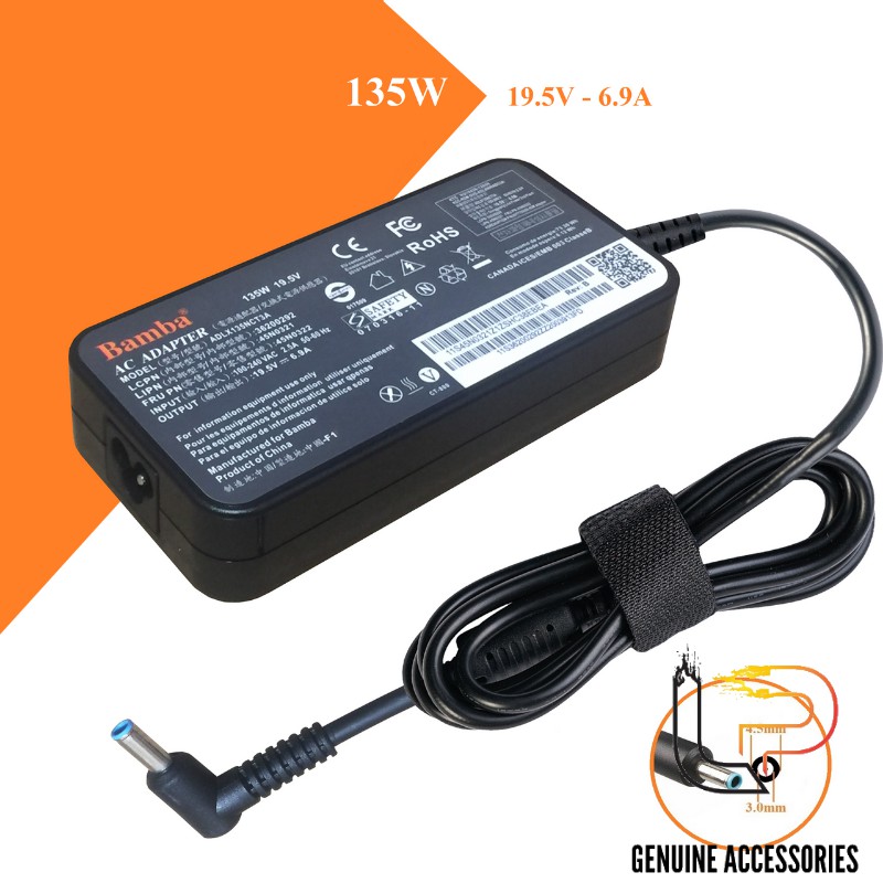 ADAPTER LAPTOP HP BAMBA SỬ DỤNG CHO LAPTOP HP 19.5V - 6.9A ĐẦU KIM NHỎ SLIM - BỘ SẠC LAPTOP HP 19.5V - 6.9A ĐẦU KIM NHỎ