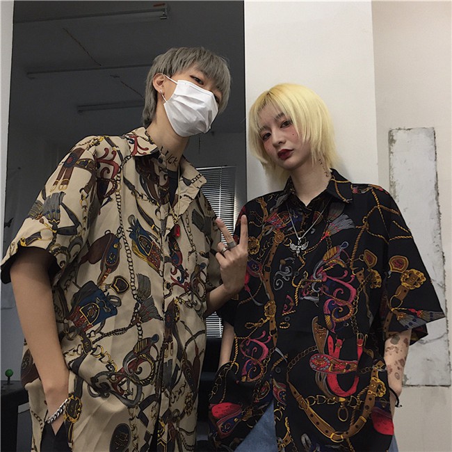 🔥 🔥Áo Sơ Mi Tay Ngắn In Họa Tiết Phong Cách Retro