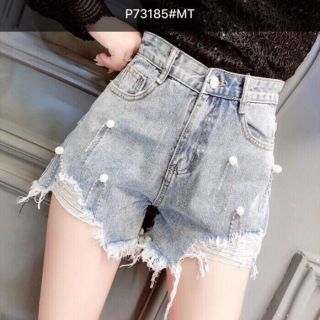 Hot trend | quần short jean nữ đính cườm lưng cao xinh lung linh