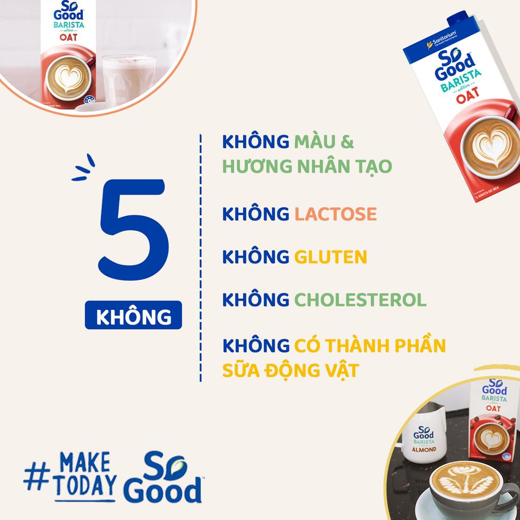 Combo 3 hộp sữa hạt yến mạch Barista SO GOOD 1L ít béo cung cấp vitamin B12 thơm ngon sánh mịn
