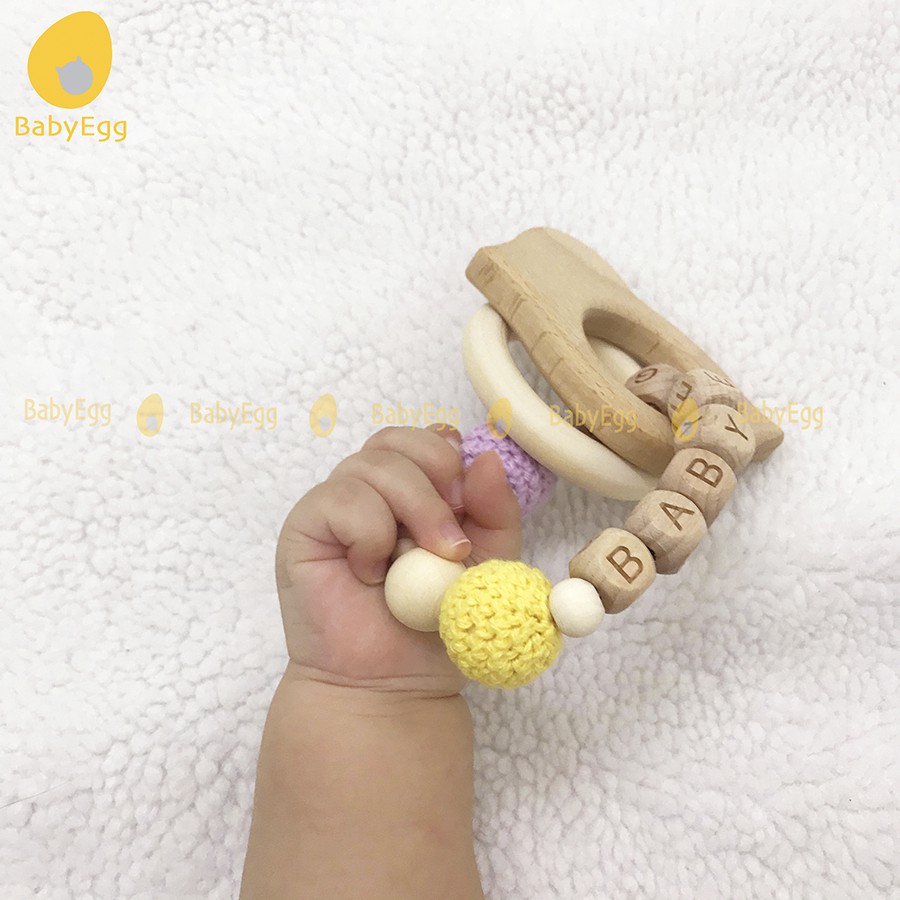 Vòng gỗ cầm tay an toàn xúc xắc lục lạc treo nôi nhiều màu hình cá ngựa hoa sao cho bé sơ sinh cầm nắm bé trai bé gái