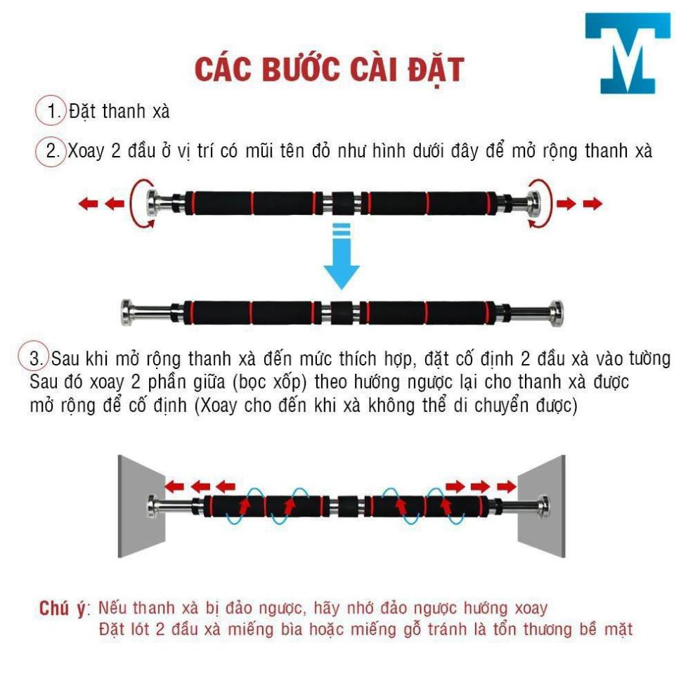 Xà đơn treo tường, gắn cửa không cần bắt vít nhiều kích thước có độ dài tùy chỉnh phù hợp tập gym tại nhà tăng cơ bắp