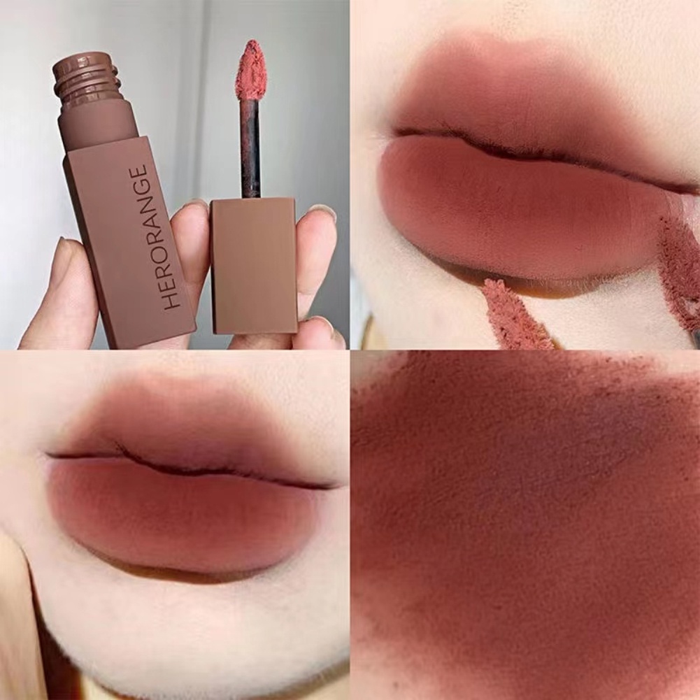 Herorange Son môi cảm xúc nhỏ nhung Matte Lip Mud Soft Mist Không thấm nước Son đất sét lâu trôi Sắc tố cao không dính Cup Son bóng Phụ nữ Trang điểm làm đẹp