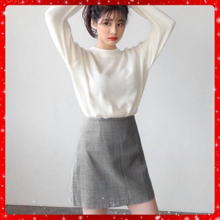 Chân váy cạp cao họa tiết caro thời trang